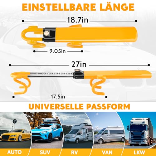 Tevlaphee Lenkradkralle, Lenkradschloss für Auto, Diebstahlsicherung auto, Strapazierfähig, Universelle Passform, PVC-Schutz, Verstellbar für Autos, SUVs, Wohnmobil, Wohnwagen, 3 Schlüssel(Gelb)