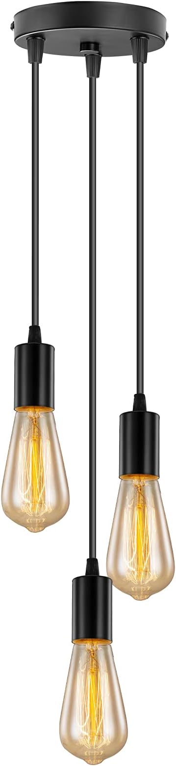Licperron Black Industrial Pendant Light with 3 Lights,Vintage Farmhouse Hanging Light for Dining Room and Living Room