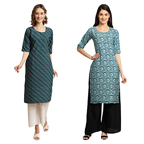 Image of Pinkmint Women's Crepe Digital Print Straight Kurta [Pack of 2]
