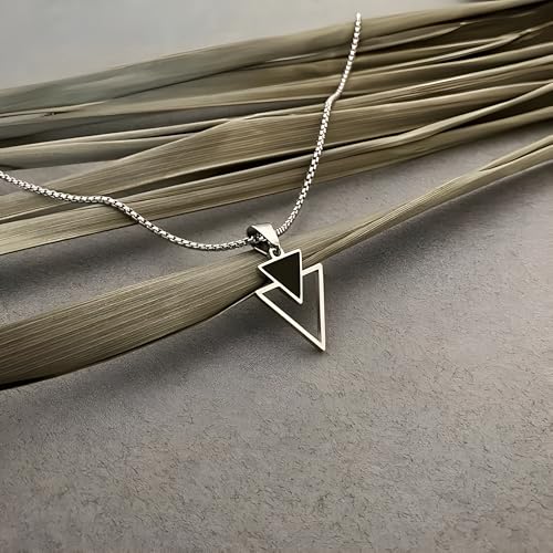 Image of Moon Bucks Anti Tarnish Stainless Steel Midnight Charisma Triangle Shape Locket Neck Chain for Men | Stylish Pendant Necklace | Jewellery Accessories for Boys | Minimal Jewelry | Locket for man and boys