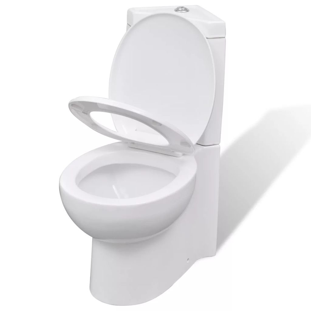 Vaso WC in ceramica ad angolo, chiusura ammortizzata, doppio scarico 3/6 L, dimensioni 37x68x78 cm, bianco, per bagno