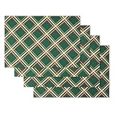 kate spade new york Acrobat Plaid Holiday Reversible Placemats 4-Pack Set, 100% Cotton, Machine Washable, Green/Red, 13