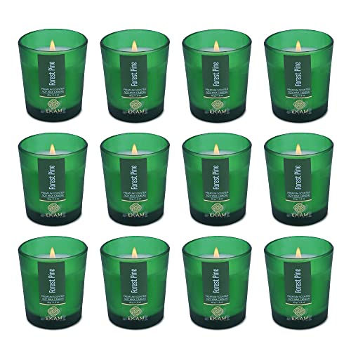Image of EKAM Forest Pine Votive Soy Wax Scented Candle, 40 Grams, 10 Hours Burn Time| Long Lasting Premium Candles | Ideal for Home Decor | Gifting & Aromatherapy (Pack of 12)
