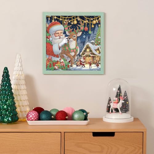 Image of Diamond Art Painting Kit for Adults, 5D Special Shape Diamond Art Kit for Beginners, Crystal Rhinestones Diamond Painting for Home Wall Christmas Decoration Gift 12x12 inch, Santa Claus Christmas Deer
