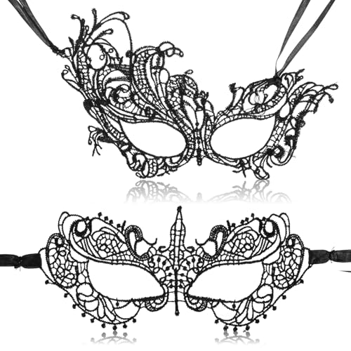 Abeillo 2 Máscaras venezianas para mulher, de renda preta, máscaras de dança de máscaras, ajustável, para Halloween, carnaval, festas, acessórios de fantasia