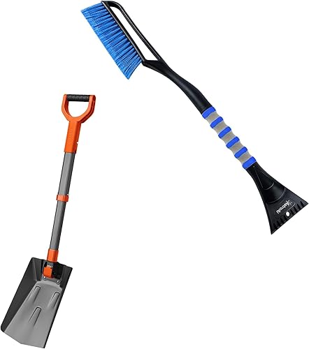 AstroAI 27" Nieve Cepillo Azul 39" Pala de Nieve Plegable para Coche Gris