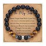 TONY & SANDY To My Son Bracelet Christmas Stocking Stuffers for Teens Boys Adults Kids Teenage Boys 14 16 18 12 10 Cross Bracelet Easter Baptism Valentines Son Gifts from Mom Graduation Him