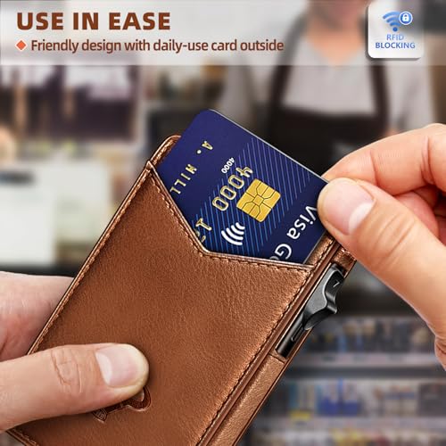 Image of BULLIANT Men Slim Leather Wallet Metal Case Money Clip-Magnetic Closure