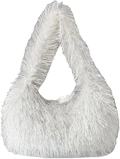 Bolso de mujer de felpa suave y lujosa, bolso tote de piel sintética esponjosos bolsos de muñeca para niñas bolsa de invierno para todos, blanco, talla única, Color blanco., Talla única