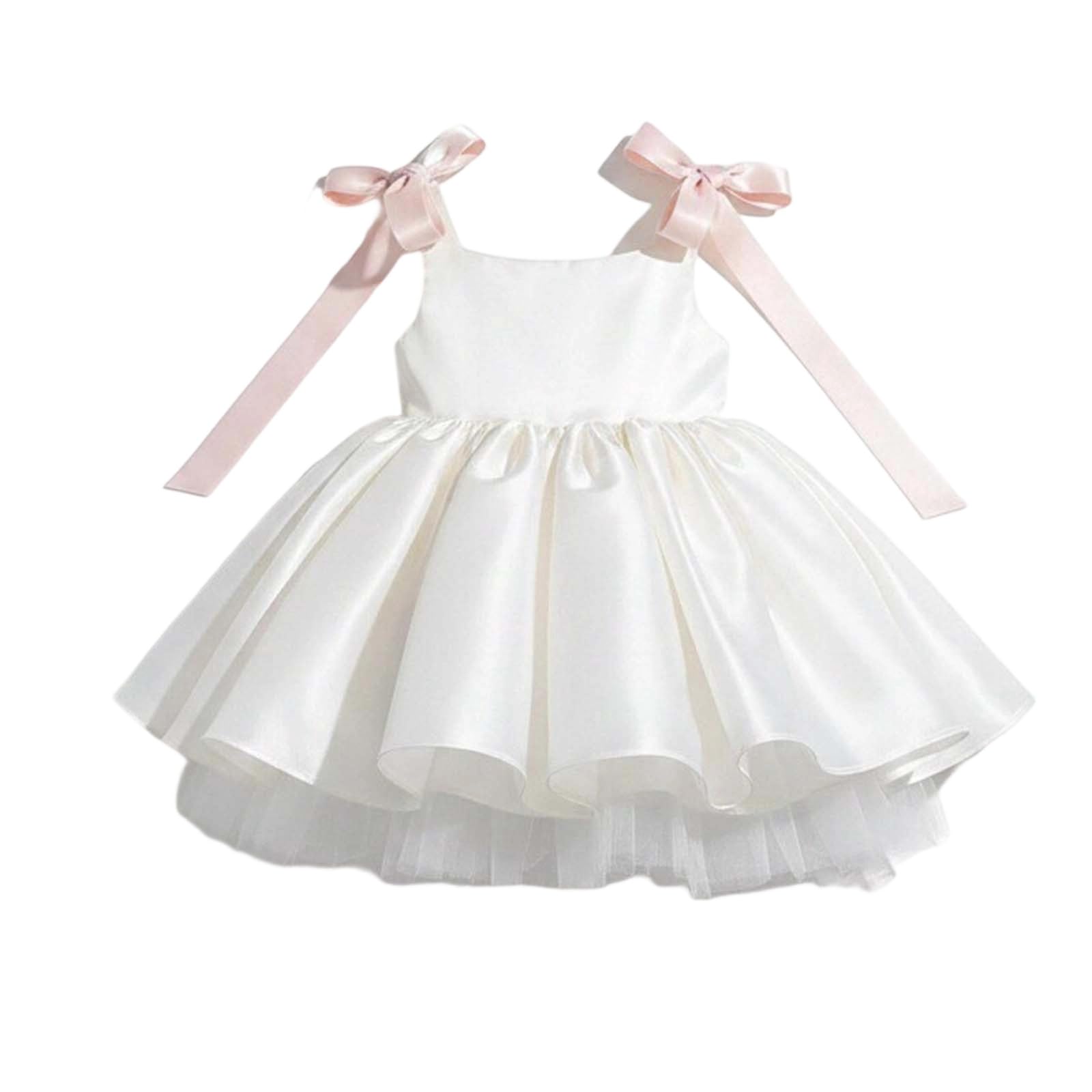 Kleider für Mädchen Elegant Sommer Kleid Elegantes Mädchenkleid für besondere Anlässe Satin Partykleid Kleinkinder Weiß vielseitig tragbar im Alltag Freizeit Aktivitäten Kinder