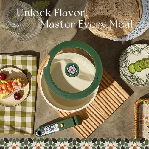 Image of CAROTE 19Pcs Ceramic Cookware Set, Pots and Pans Set Non stick, Non Toxic Cookware Detachable Handle, Kitchen Cooking Set - Induction Cookware, Dishwasher /Oven Safe, PFAS Free, Green