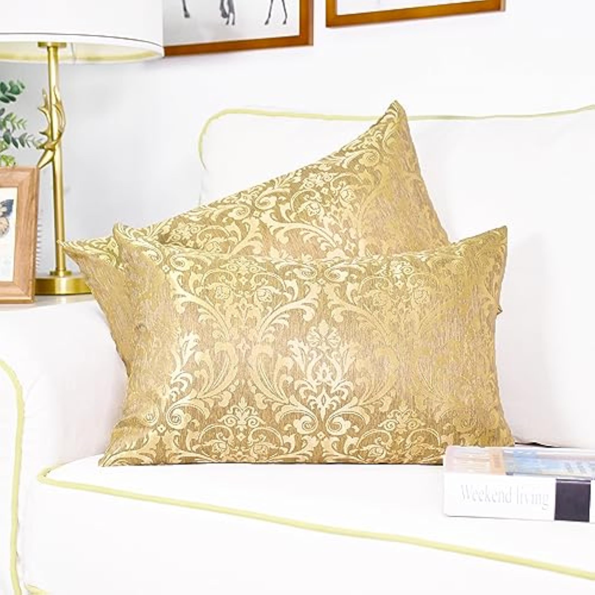 Decorative Couch Throw Pillow Covers, Gold Accent