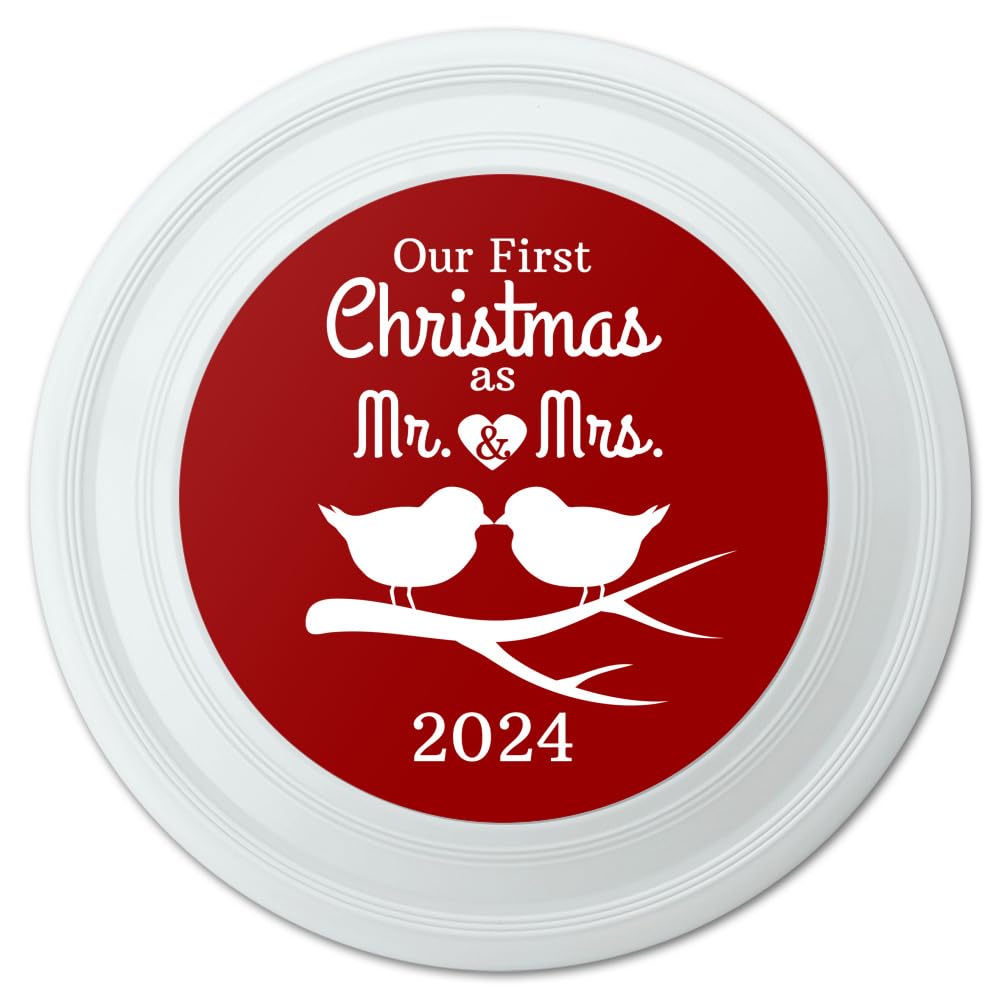 Our First Christmas as Mr and Mrs 2024 Married Kissing Birds Red Background Novelty 9