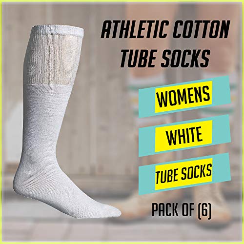 Yacht & Smith 6 Pairs Of Mens & Womens Wholesale Bulk Cotton Tube Socks, Referee Style, by SOCKS'NBULK (6 Pairs White, Womens 9-11 (Shoe size 5-10))2