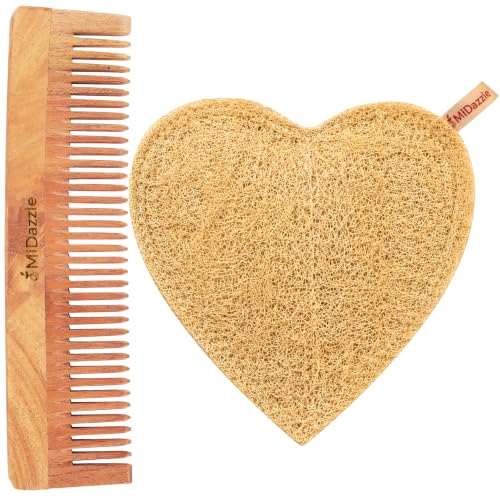 Image of Midazzle Kacchi Neem Wooden Comb with Free natural Loofah