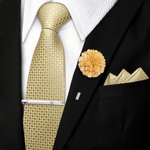 Image of DiBanGu Silk Pre-tied Ties for Men Formal Adjustable Necktie Set | 6PCS,Zipper Tie,Pocket Square,Cufflinks,Tie Clip & Lapel Pin,Wrinkle-Resistant,Premium Gift Box,Formal Business Wedding Party