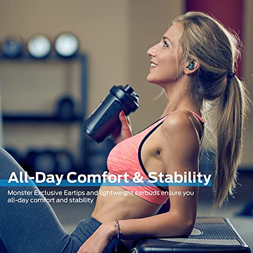 Image of Monster Clarity 101Plus AirLinks Wireless Earbuds, Bluetooth 5.0 in-Ear Headphones with Charging Case, Stereo Earphones Deep Bass Sound, Built-in Mic, Clear Call, Water Resistant Design for Sports