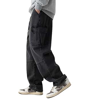 Amazon | [D.IIZOO] 無地 デニム カーゴパンツ ワイドパンツ