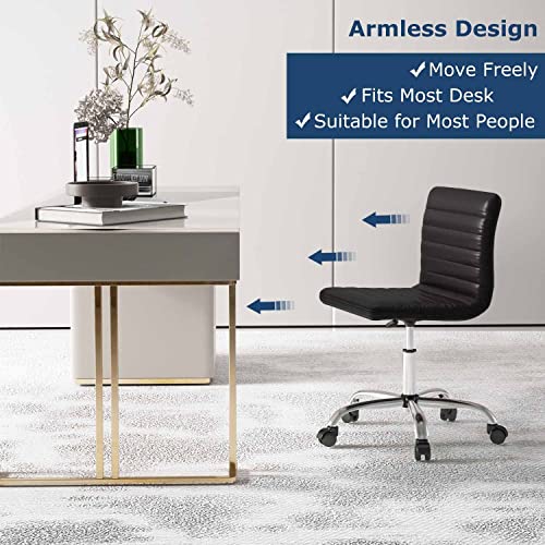 Armless Office Chair, Armless Desk Chair Ribbed Home Office Desk Chairs With Wheels, Faux Leather Office Chair Adjustable Task Chair, Mid Back Swivel Computer Chair #TOP7