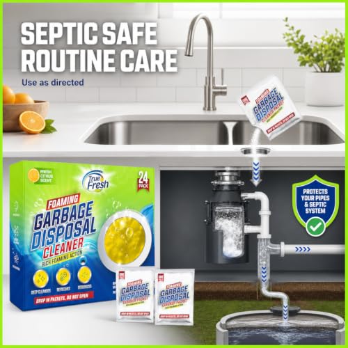 True Fresh Garbage Disposal Cleaner Powder Packets, Large 15g Drop-In Sink Packets, Deep Foaming Sink & Drain Cleaner for Grease & Residue, Disposal Cleaner and Deodorizer, Fresh Citrus Scent, 24 Pack — view 3