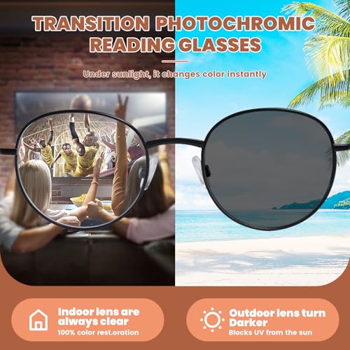 GHDBFMB Photochromic Progressive Multifocus Round Reading Glasses For Men And Women 3.0 Multifocal Readers Transition Eyewear