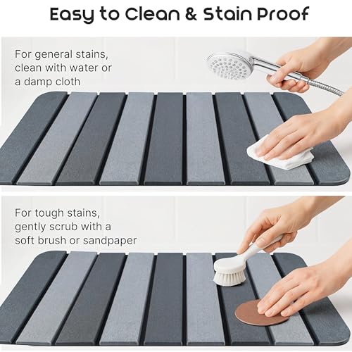 Image of Yellow Weaves Foldable Stone Bath Mat, Diatomaceous Earth Shower Mat, Non-Slip Super Absorbent Quick Drying Bathroom, Kitchen Floor Mat, Easy to Clean (60x40 cm - Sandstone Dark & Light Grey)