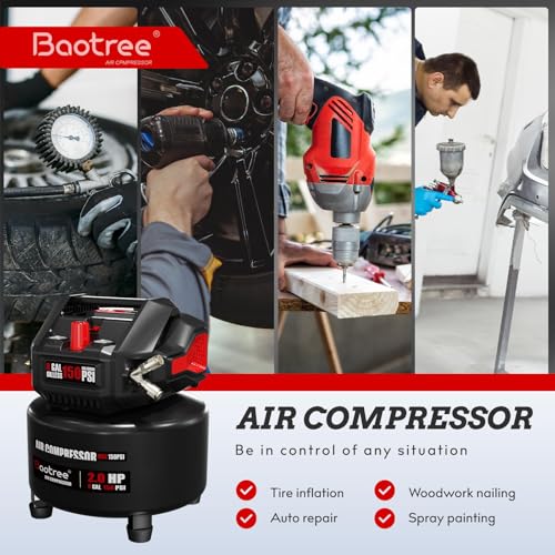 Image of 8 Gallon Portable Air Compressor, 2HP Motor 2.8SCFM@90 PSI,3.8SCFM@40PSl Max 150PSI Oil Free Air Compressor Tank, Garage Air Compressors for Car Repair, Spray Painting, Woodwork Nailing