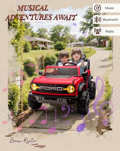 Image of First Ride On Ford Bronco 24V Ride on Toys for Boys & Girls, 2 Seater Kids Electric Car with Remote Control, Kids Ride on Truck with Rear Wheels Suspension, Led Lights, Safety Belt (24V, Red)