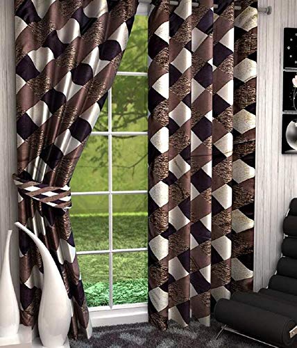 SB HOME DECOR Set of 1Pc Premium Fancy Elegant Ringtop Row Box Printed Polyester Eyelet Curtains - Brown-Window- 5 Feet
