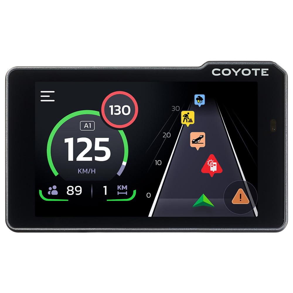 Coyote Max (Italia) – Assistente alla guida - Assistente vocale e schermo tattile da 4'' - Segnalazione superamento velocità - Controlli, pericoli, traffico e perturbazioni in tempo reale - Bluetooth