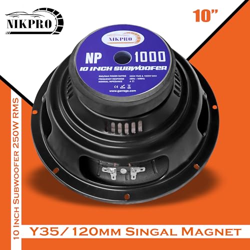 Image of NIKPRO 10-Inch Car Subwoofer Speaker | 1000W Peak Power, 250W RMS | 4 Ohm | 4-Layer Copper Voice Coil | Deep Bass for Car, Home & Theater | Black & Orange