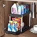 Organizador y almacenamiento debajo del fregadero, organizador debajo del fregadero de 2 niveles con cajón extraíble deslizante para cocina, baño, armario, estante con 8 ganchos