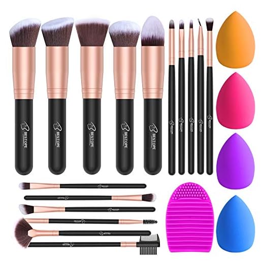 Set de brochas de maquillaje profesional BESTOPE 16 piezas Pinceles de maquillaje Set Premium Synthetic Foundation Brush Blending Face Powder Blush Concealers Kit de pinceles (Rose Golden)