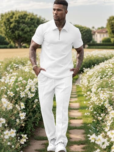 UOUA Mens Sweat Suits Set Tracksuit 2 Piece Outfits Short Sleeve Casual Sweatshirt & Loose Jogging Pants3