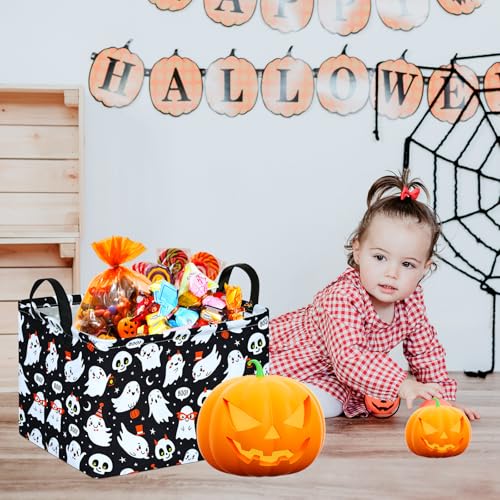 Image of Happy Halloween Ghost Storage Basket Gift Laundry Bins Collapsible Storage Baskets Box Laundry Nursery Hamper for Home and Office Decoration with Handles