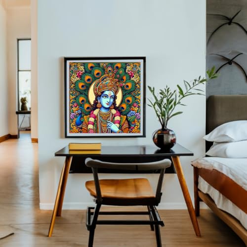 Image of Whattacraft! DIY Acrylic Paint by Number Kit for Adults Kids Beginner Number Painting Kit DIY Canvas Painting by Number Wall Decoration DIY Painting Kit for Adults | Krishna Color By Numbers (WAC-55)