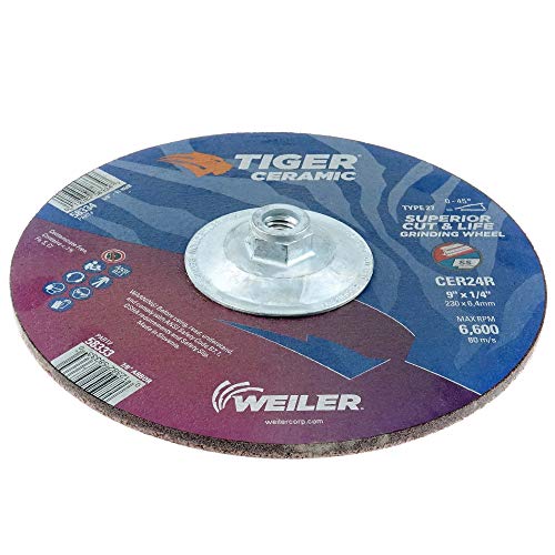 Image of Weiler 58334 9 x 1 /4 Tiger Ceramic Type 27 Grinding Wheel CER24R 5 /8-11 Nut (Pack of 10)