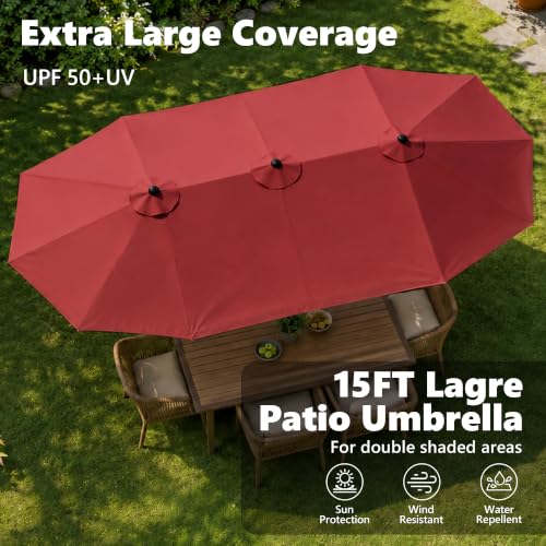 15ft Large Patio Umbrella No Base,Red Outdoor Double-Sided Umbrella by DomeShade - Used condition - Image 5