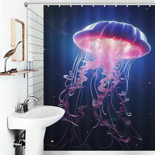 Rideau douche tissu polyester anti-moisissure Jellypoisson lavable pour cabine de douche - 6