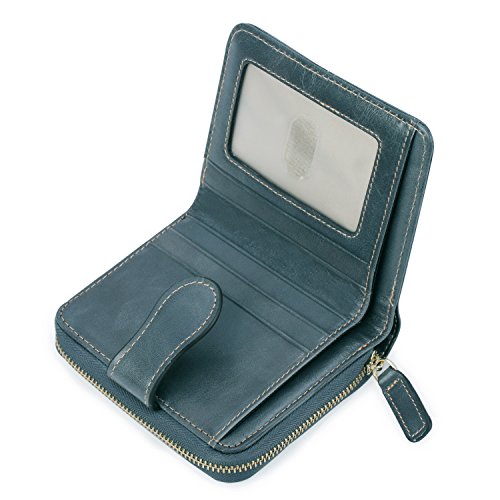 Yafeige Small Wallet for Women RFID Blocking Leather Compact Bifold Pocket Wallet Cute Zipper Card Case Purse(Gray Blue) - Image 5
