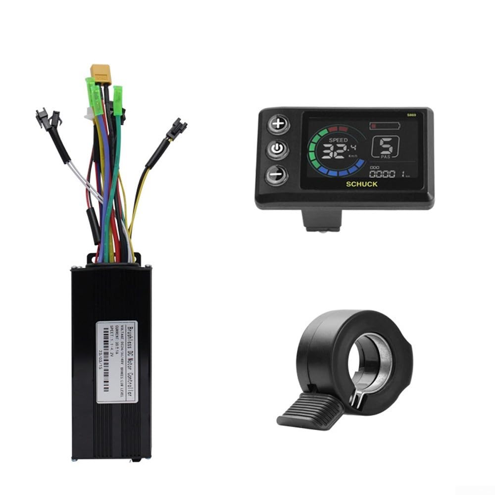 Contrôleur d'onde sinusoïdale trimode pour vélos électriques avec panneau de bord LCD s869 et poignée d'accélérateur compatible avec les systèmes de batterie 24 V 36 V 48 V jusqu'à 2000 W (17 A)