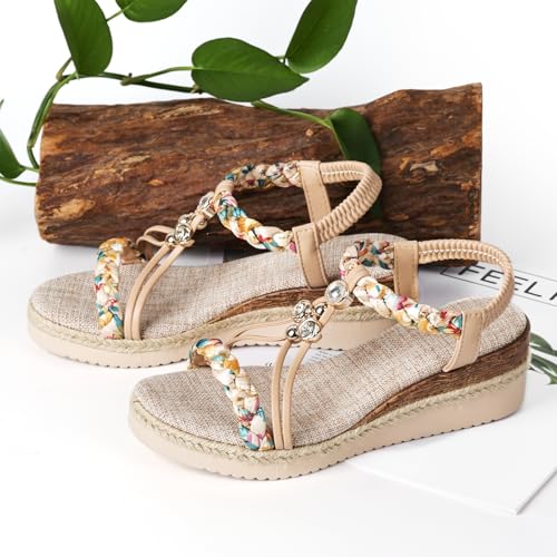 Wedge Sandals for Women Elastic Ankle Strap Platform Sandals Wedge Heels Open Toe Comfortable Summer Heels2