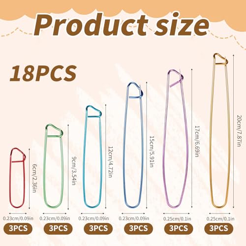Image of 18pcs Knitting Stitch Holders, 6 Colors 6 Sizes Aluminum Stitch Needles Markers for Practical Yarn Knitting or Crocheting Supplies Tools Accessories