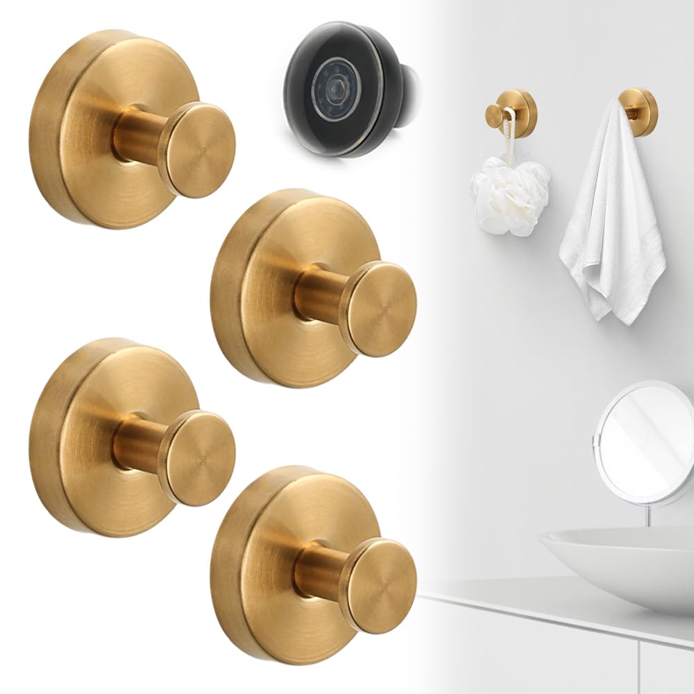 Opeximatun Gold Stainless Steel Waterproof Suction Cup Towel Hooks