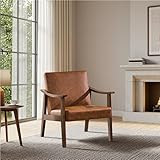 Yaheetech PU Leather Accent Chair, Mid-Century Modern Armchair with Solid Wood Legs, Reading Leisure Chair with High Back for Living Room Bedroom Waiting Room, Brown