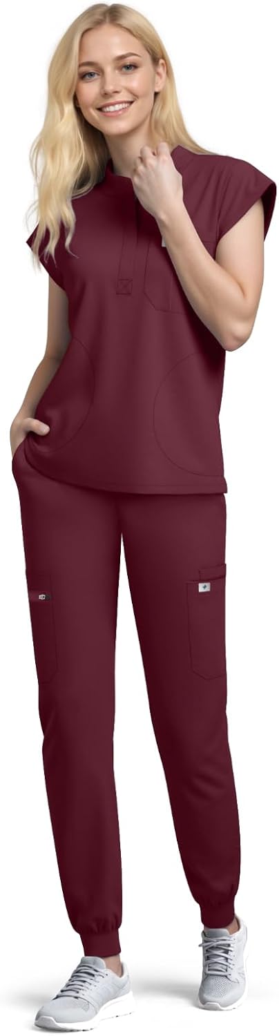 Scrubs Set for Women Medical Uniform Nurse Suit, Anti-Wrinkle Scrub Top Jogger Pant&11 Pockets,4 Way Stretch Workwear - Image 5