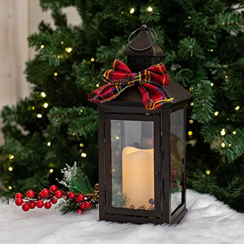 Image of Mark Feldstein & Associates All Season Interchangeable Wreaths Black 13.5 inch Iron Holiday Candle Lantern