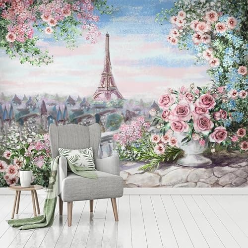 Salon canapé peinture murale fleurs pour masquer mur vide