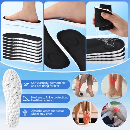 Image of Skicuff 8 Pairs 4D Cloud Insoles for Men Women, Soft Inserts Foam Cushioned Insoles Breathable Anti-Fatigue Inserts for Pain Relief, Sports Walking, Trim to Fit(Men,US 7.5-10.5,Black)