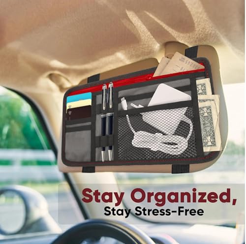 Image of Alaska 1-Pack Car Sun Visor Organizer | 8 Compartment Car Organizer for Visor | Car and SUV Organizer with Holder and Slots for Sunglasses, License, Registration, and More. (Grey)
